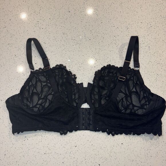 Savage X Fenty 44DD Black Lace Unlined Underwire Bra Balconette X Charm - Picture 8 of 8